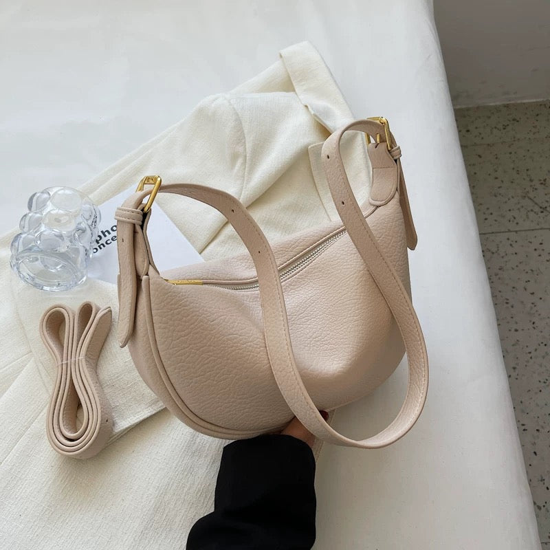 Dual Belt Dumpling Crossbody Moon Shaped Bag