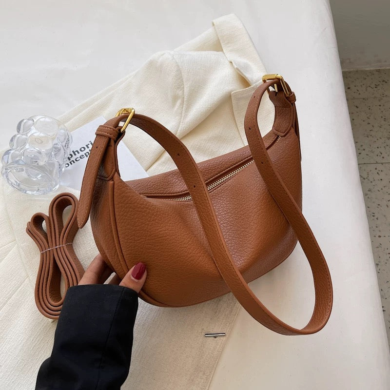 Dual Belt Dumpling Crossbody Moon Shaped Bag