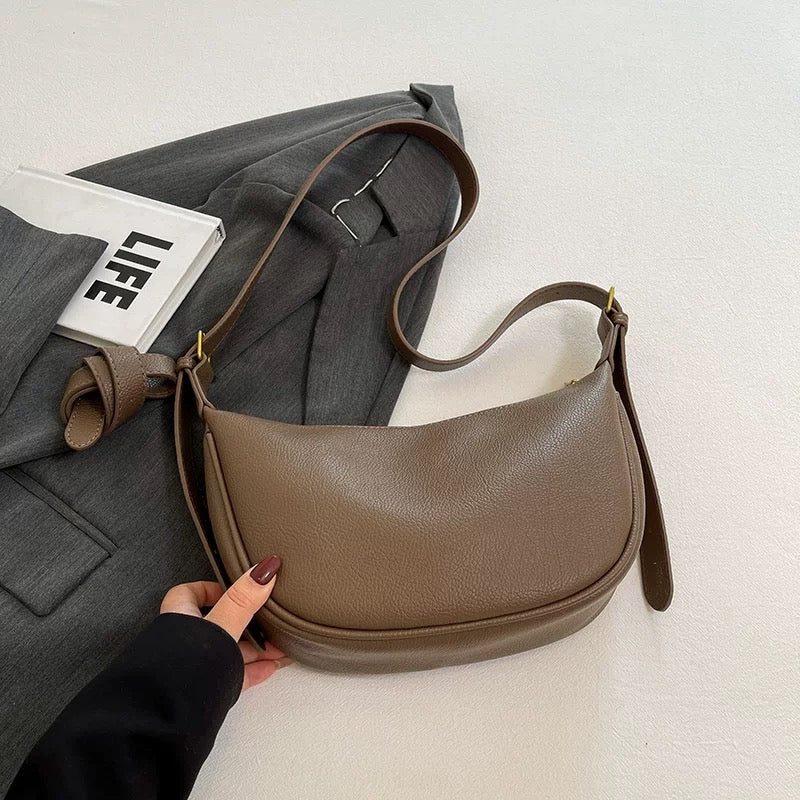 Dual Belt Dumpling Crossbody Moon Shaped Bag