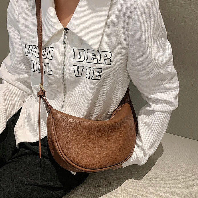 Dual Belt Dumpling Crossbody Moon Shaped Bag