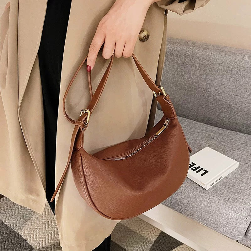 Dual Belt Dumpling Crossbody Moon Shaped Bag