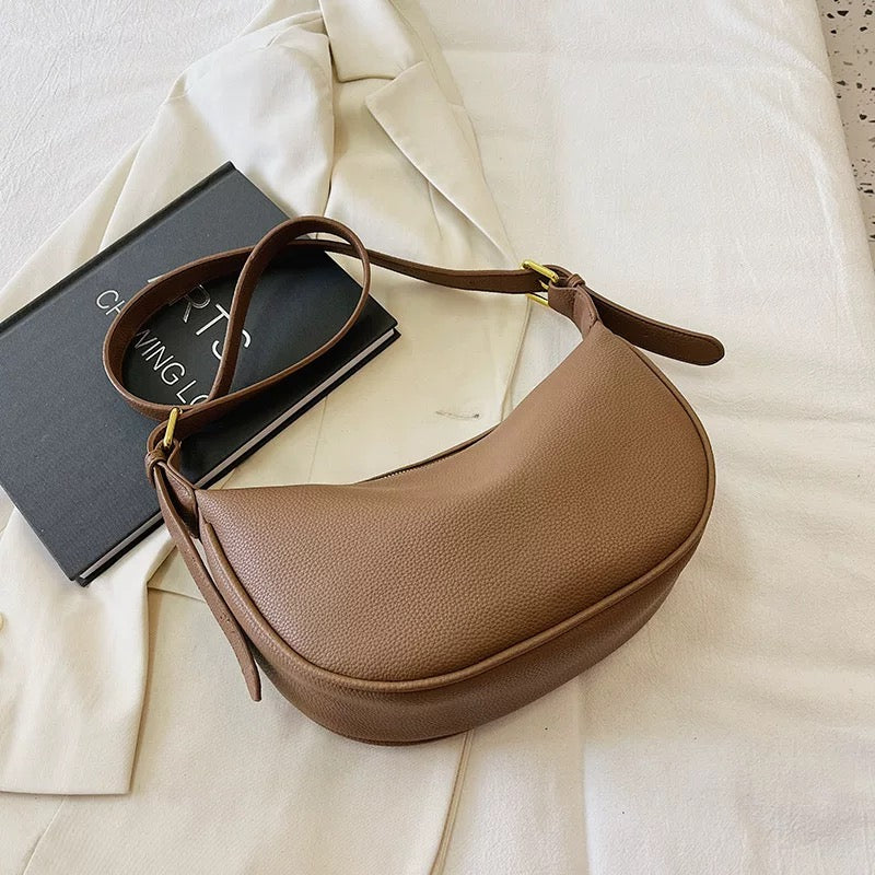 Dual Belt Dumpling Crossbody Moon Shaped Bag