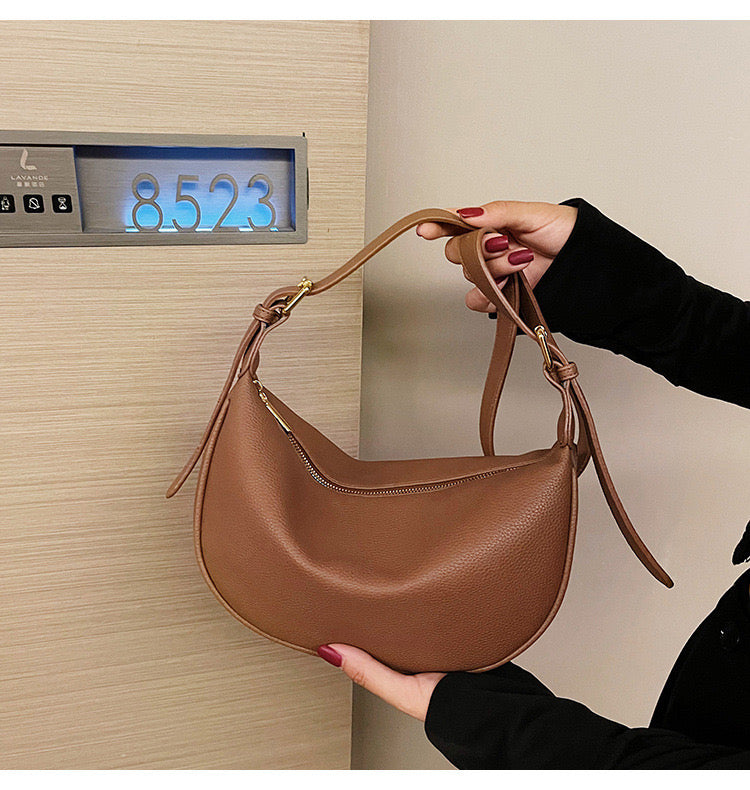 Dual Belt Dumpling Crossbody Moon Shaped Bag
