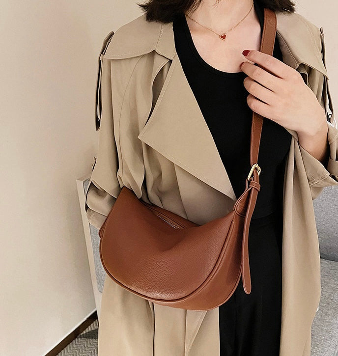 Dual Belt Dumpling Crossbody Moon Shaped Bag