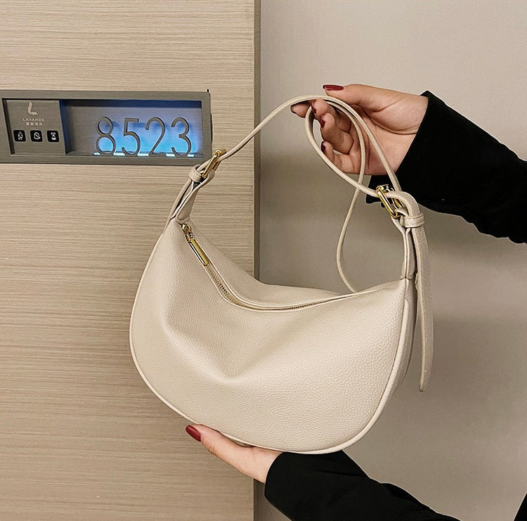 Dual Belt Dumpling Crossbody Moon Shaped Bag