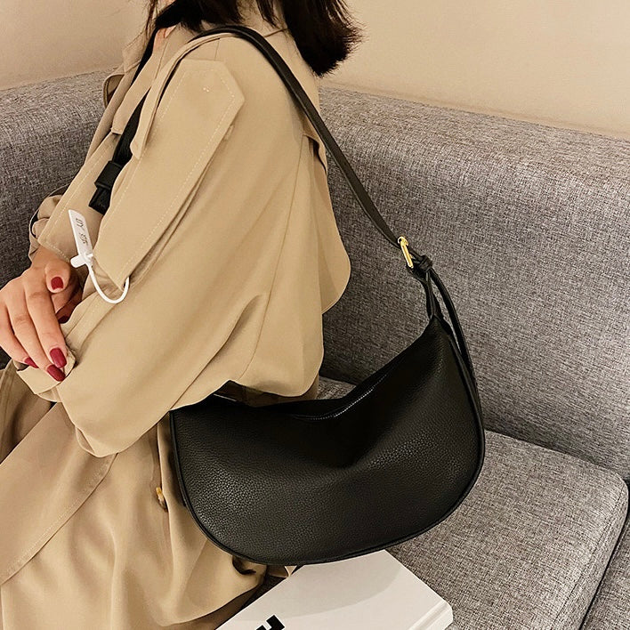 Dual Belt Dumpling Crossbody Moon Shaped Bag