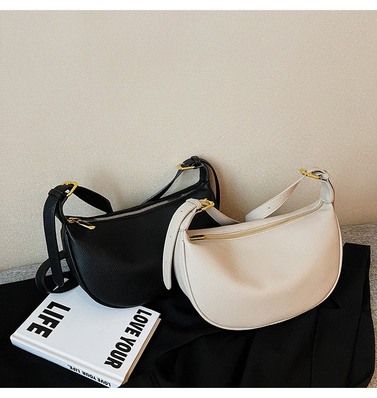Dual Belt Dumpling Crossbody Moon Shaped Bag