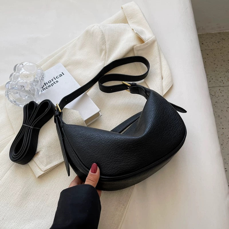 Dual Belt Dumpling Crossbody Moon Shaped Bag