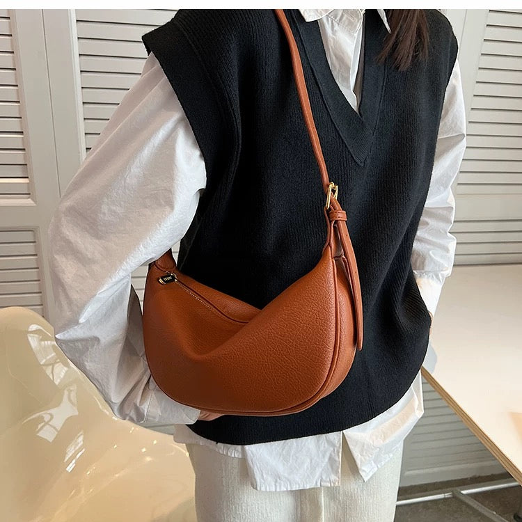 Dual Belt Dumpling Crossbody Moon Shaped Bag