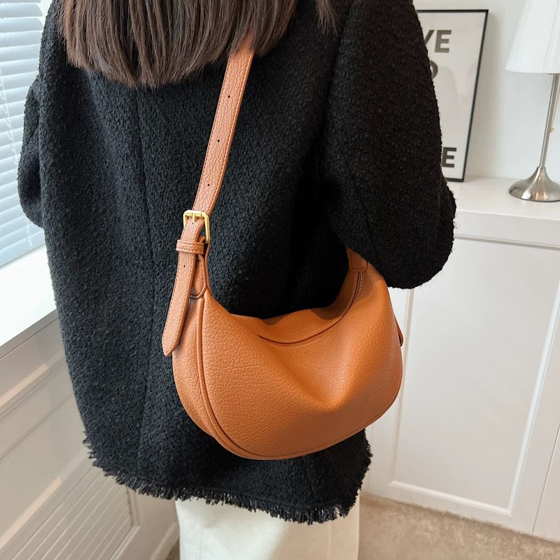 Dual Belt Dumpling Crossbody Moon Shaped Bag