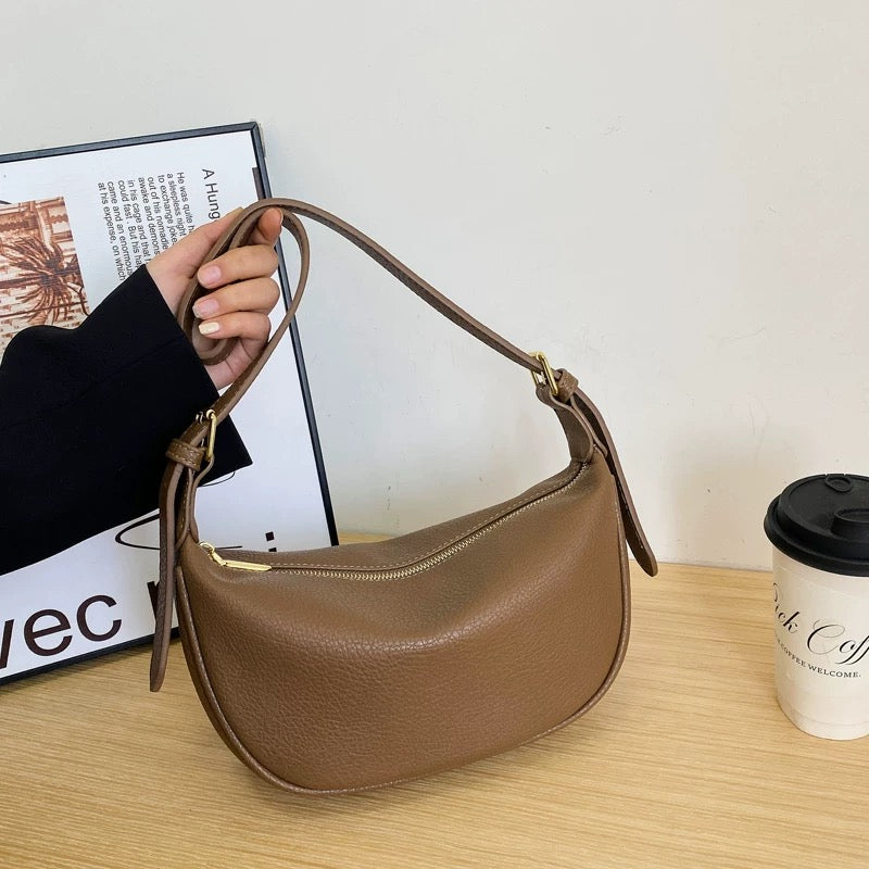 Dual Belt Dumpling Crossbody Moon Shaped Bag