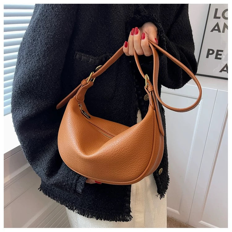 Dual Belt Dumpling Crossbody Moon Shaped Bag