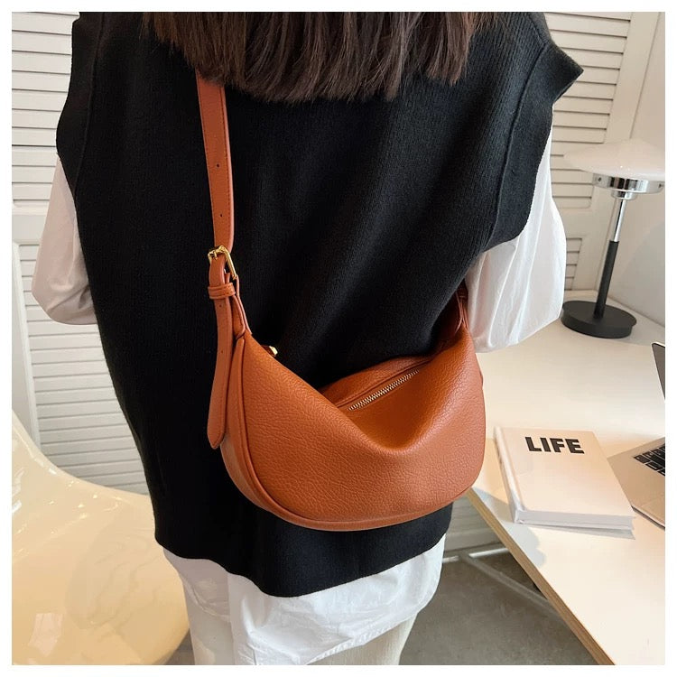 Dual Belt Dumpling Crossbody Moon Shaped Bag