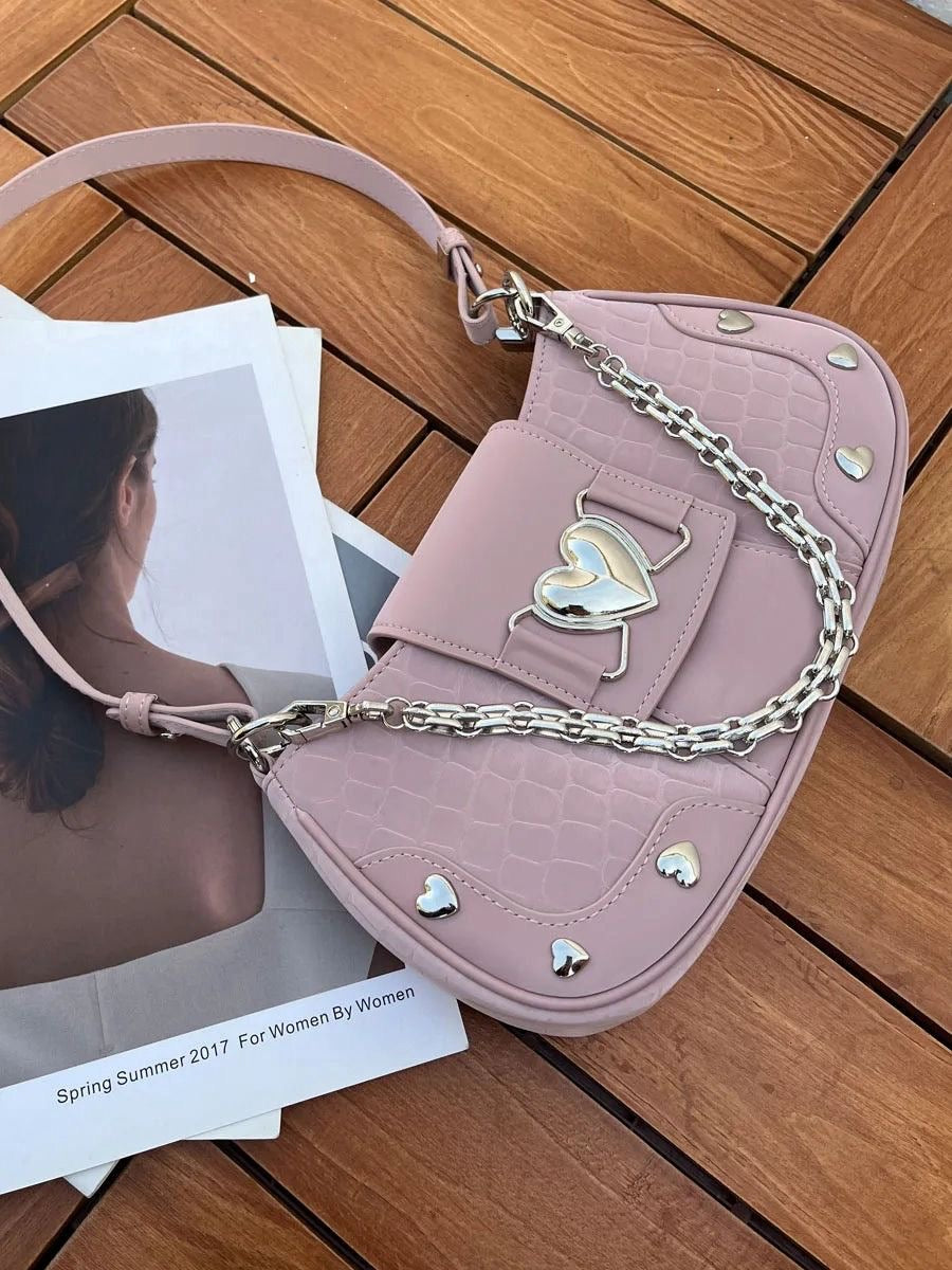 Y2K Star Decor Pink Shoulder Sling Bag With Two Belts