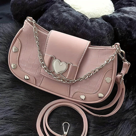 Y2K Star Decor Pink Shoulder Sling Bag With Two Belts