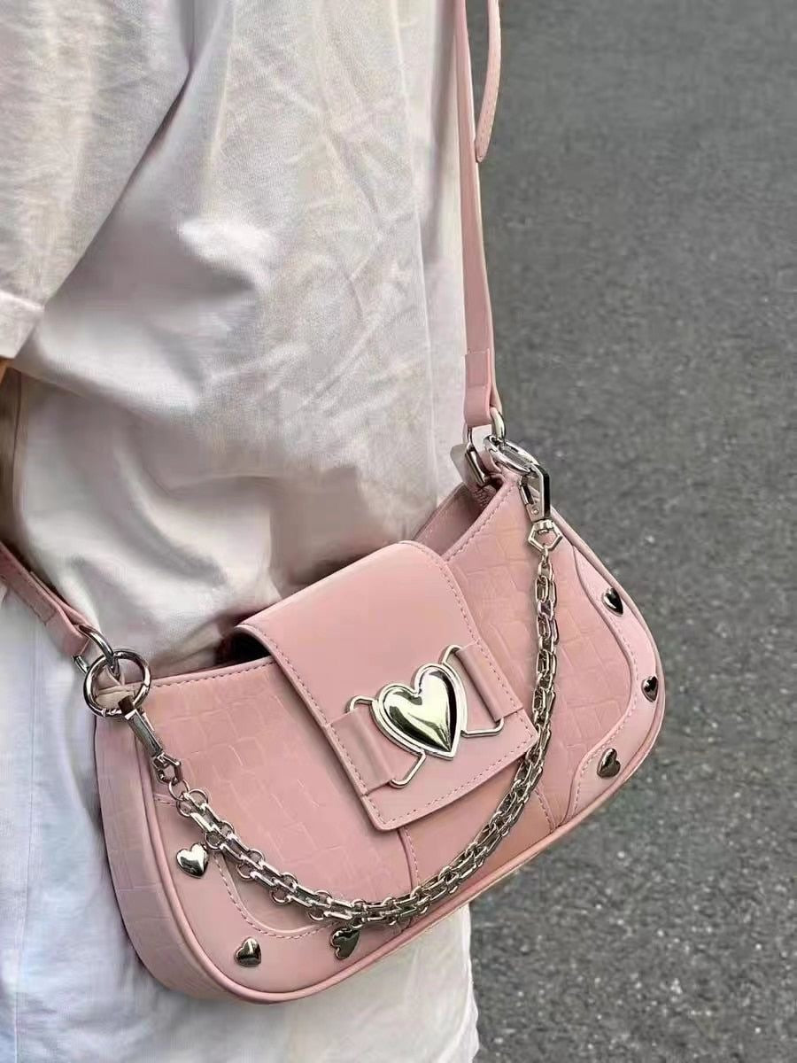 Y2K Star Decor Pink Shoulder Sling Bag With Two Belts