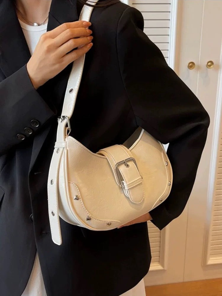 Studded Decor Dumpling Crossbody Bag