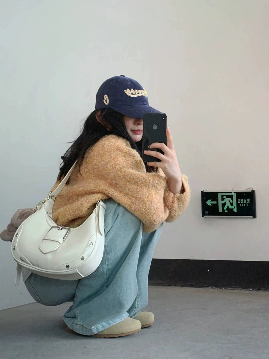 Studded Decor Dumpling Crossbody Bag