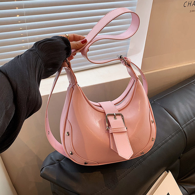 Studded Decor Dumpling Crossbody Bag