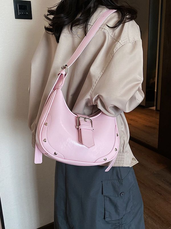 Studded Decor Dumpling Crossbody Bag