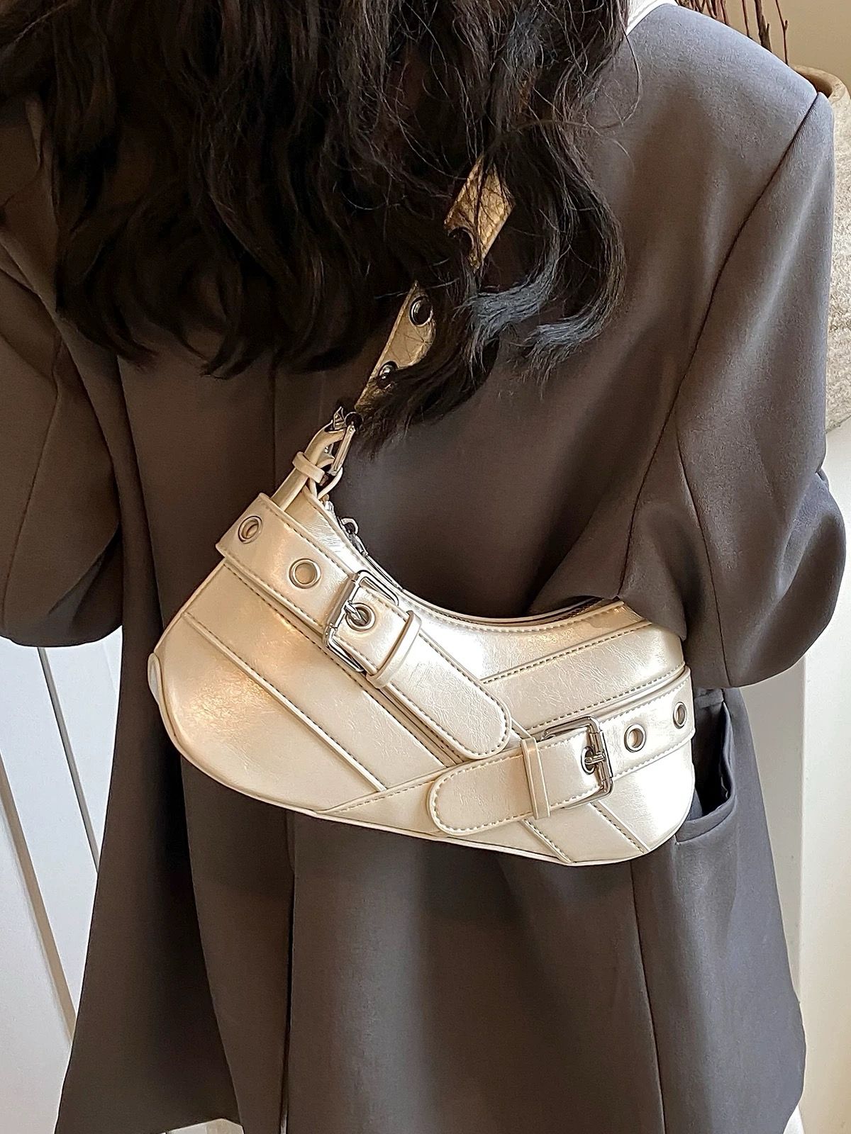 Y2K Gothic Style Metal Decor Shoulder Or Handbag For Women