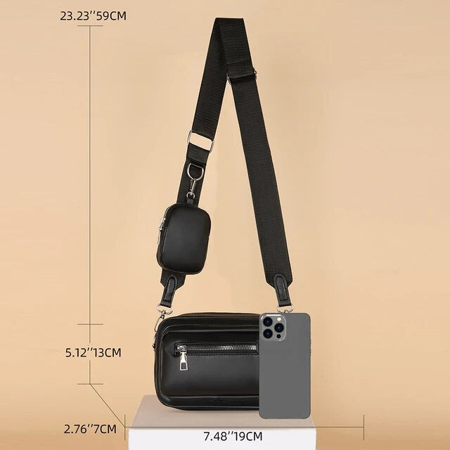 Front Zip Square Crossbody Bag With Coin Pouch