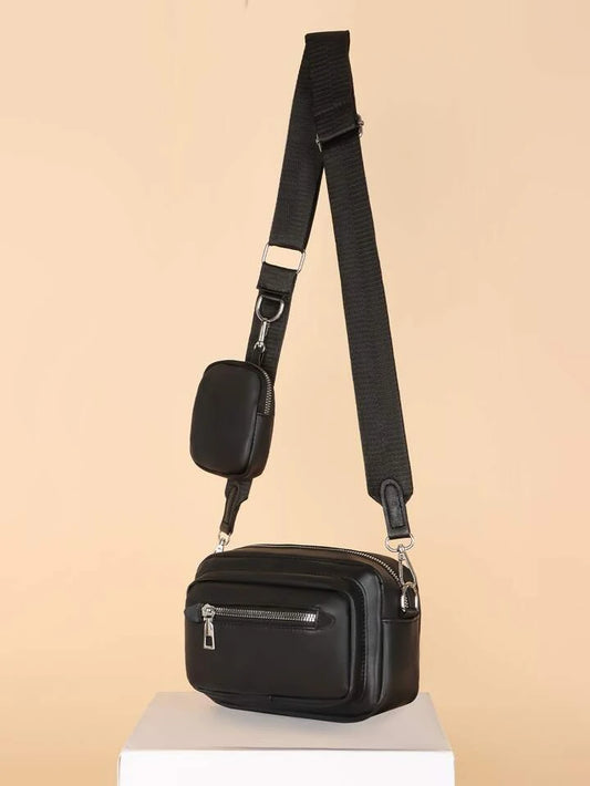 Front Zip Square Crossbody Bag With Coin Pouch