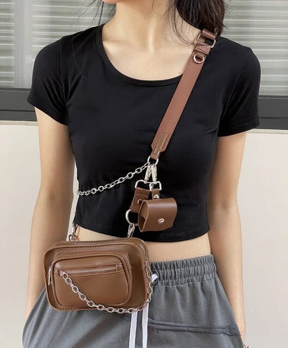 Unisex Small Zipper Square Crossbody Pouchette Bag