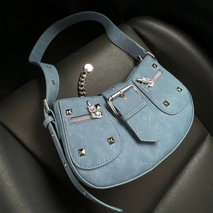 Front Studded & Buckle Decor Hobo Bag