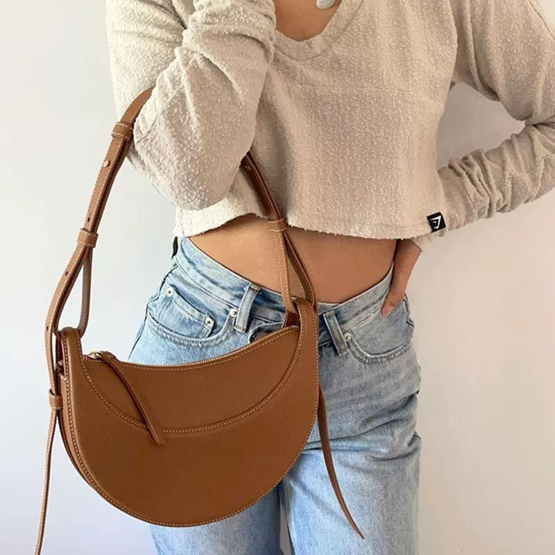Canvas Half Moon Shaped Crossbody Shoulder Bag