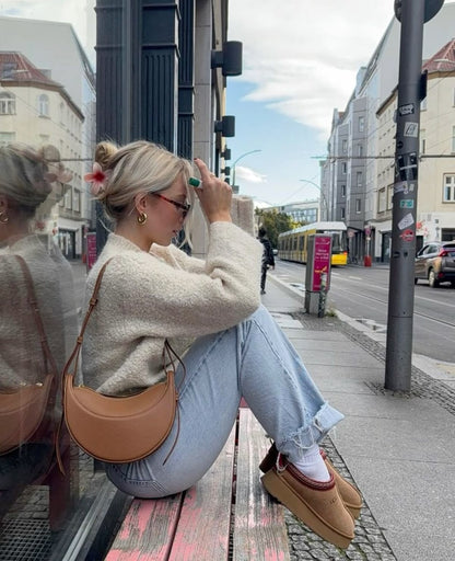 Canvas Half Moon Shaped Crossbody Shoulder Bag