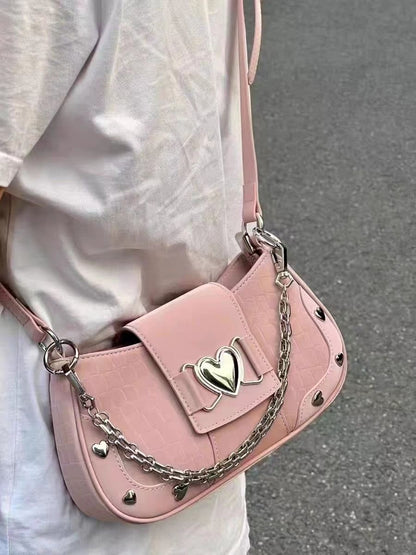 Y2K Star Decor Pink Shoulder Sling Bag With Two Belts