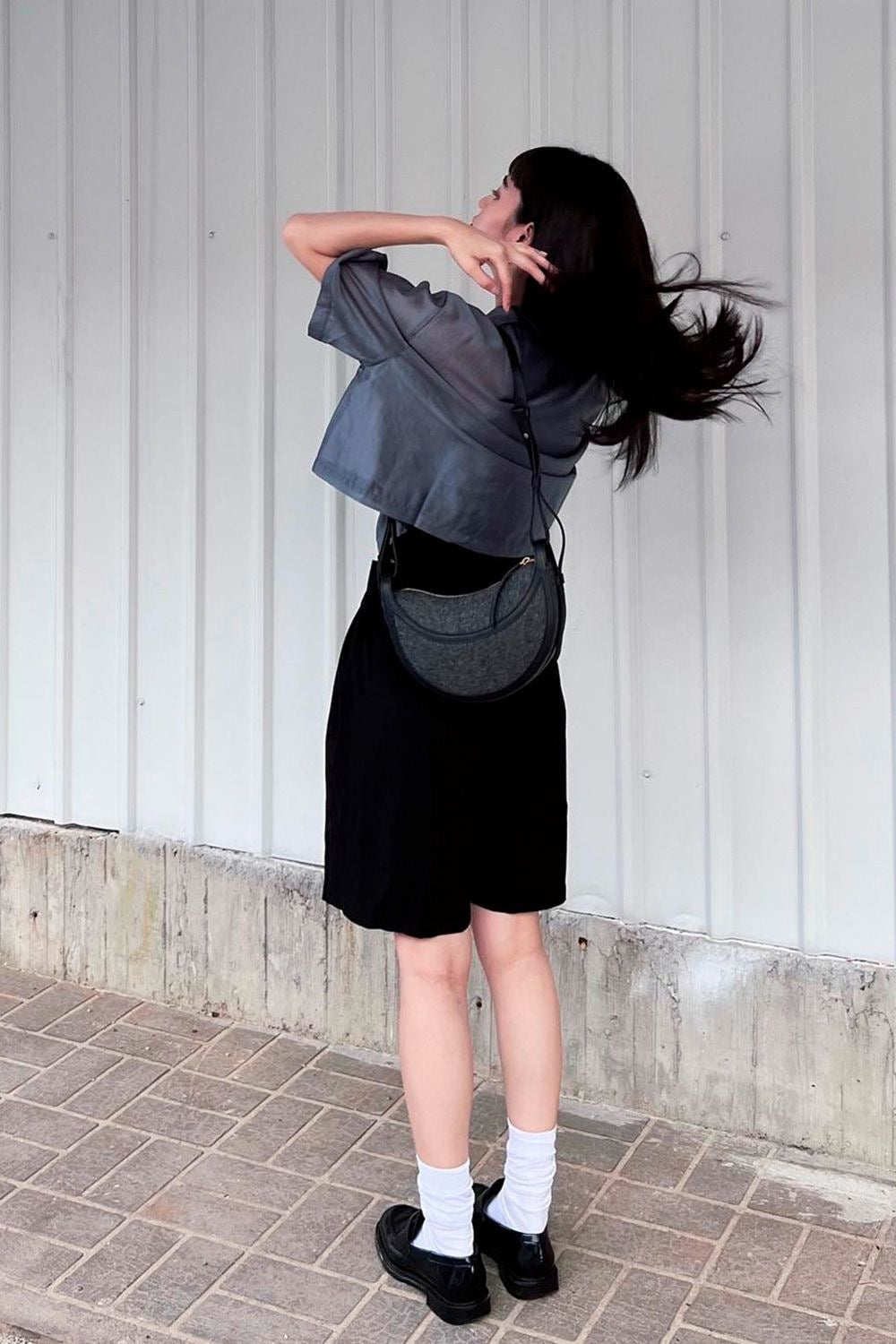 Canvas Half Moon Shaped Crossbody Shoulder Bag