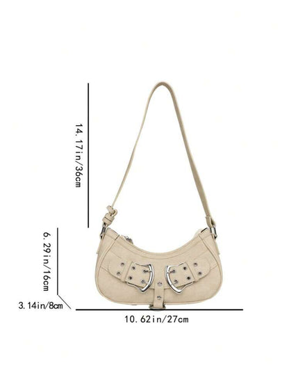 Lock Detailing Denim Hobo Crossbody Bag