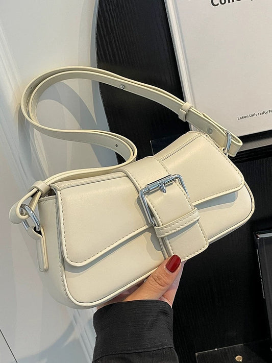 Silver Lock Flap Buckle Decor Crossbody Bag