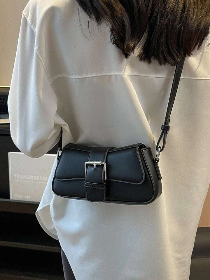 Silver Lock Flap Buckle Decor Crossbody Bag