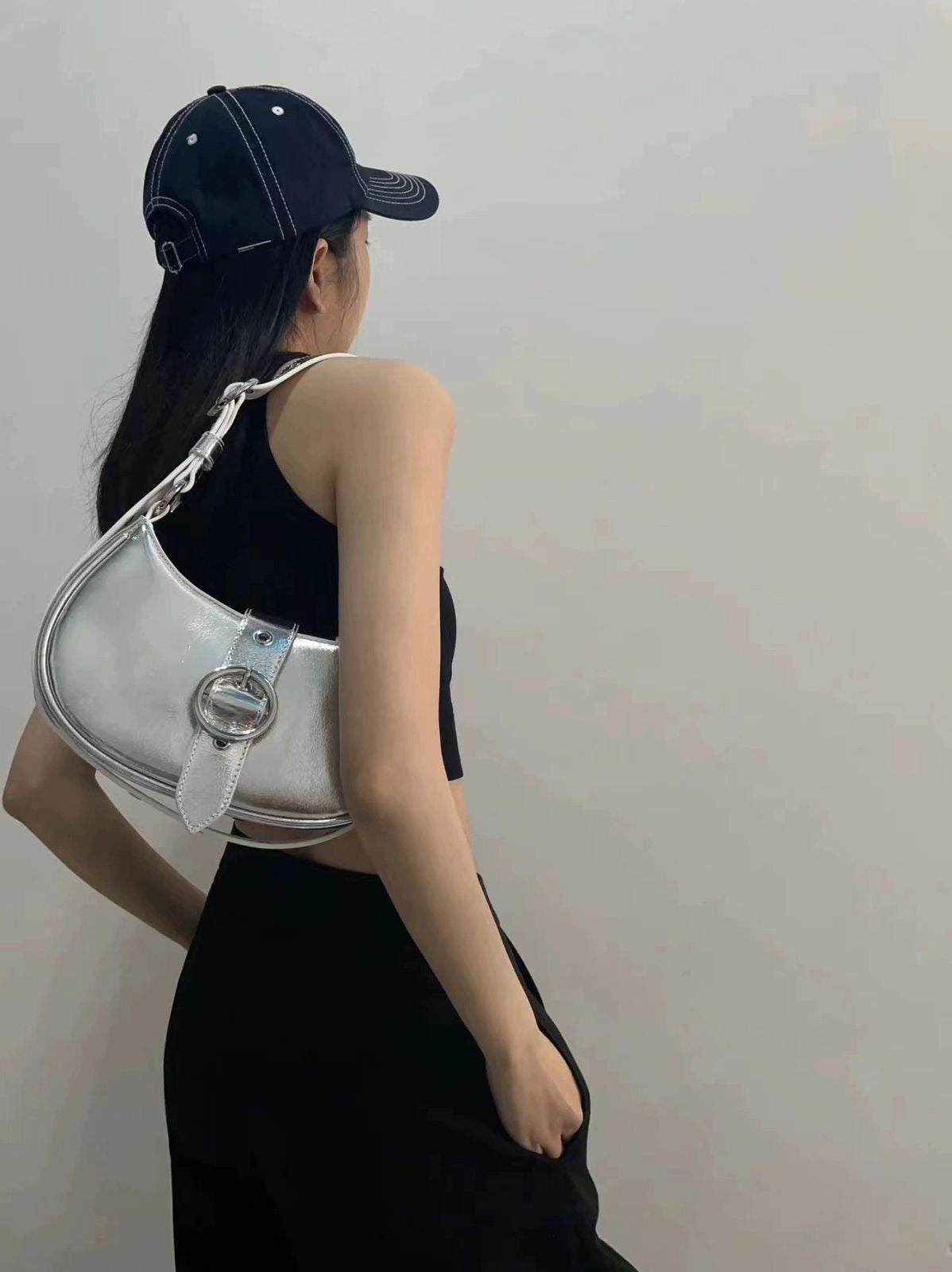 » Casual Half Moon Shaped Silver Lock Decor Hobo Crossbody Bag (100% off)